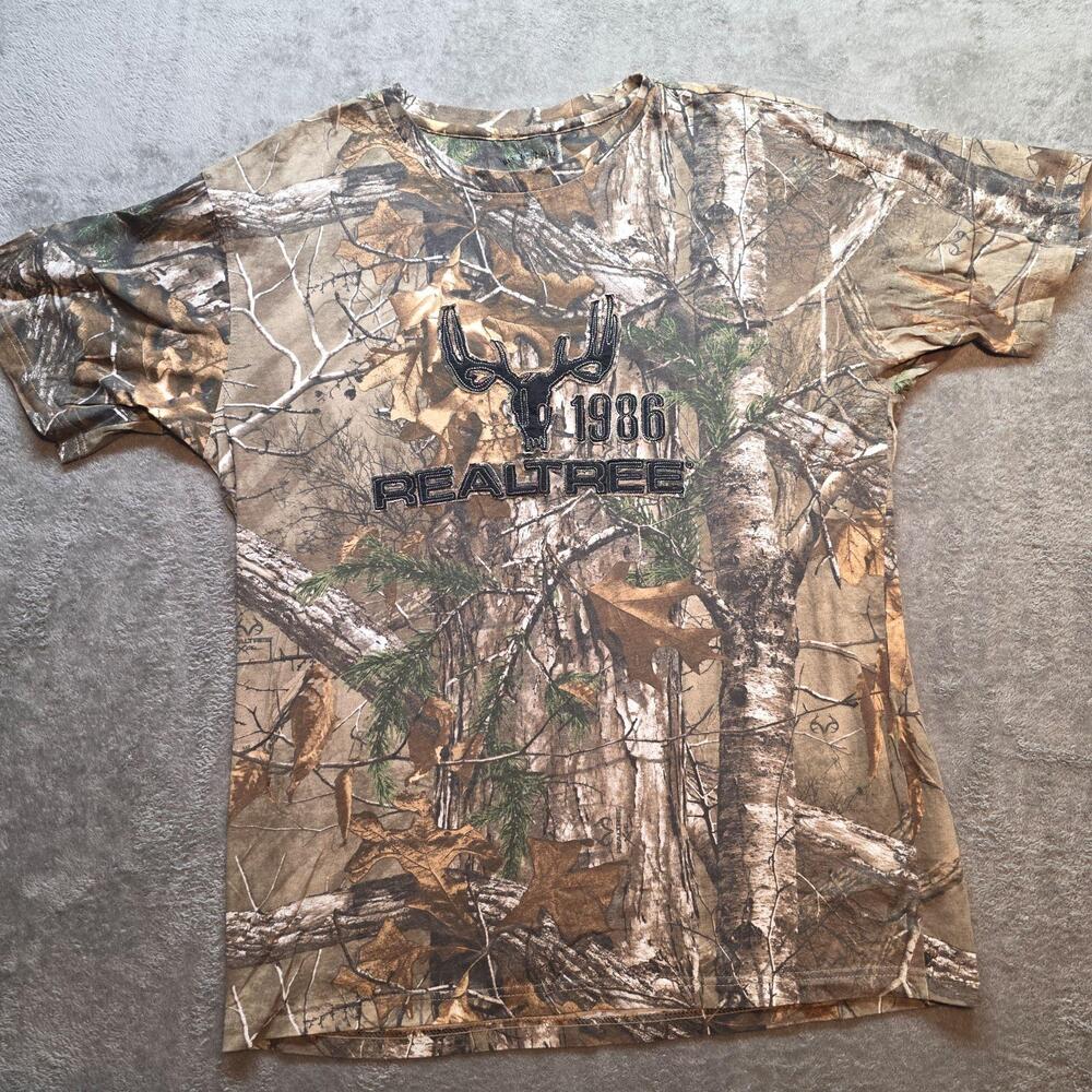 Buckhorn River Shirt Mens XL Brown Camo Realtree 1986 Deer Skull Hunting T-Shirt